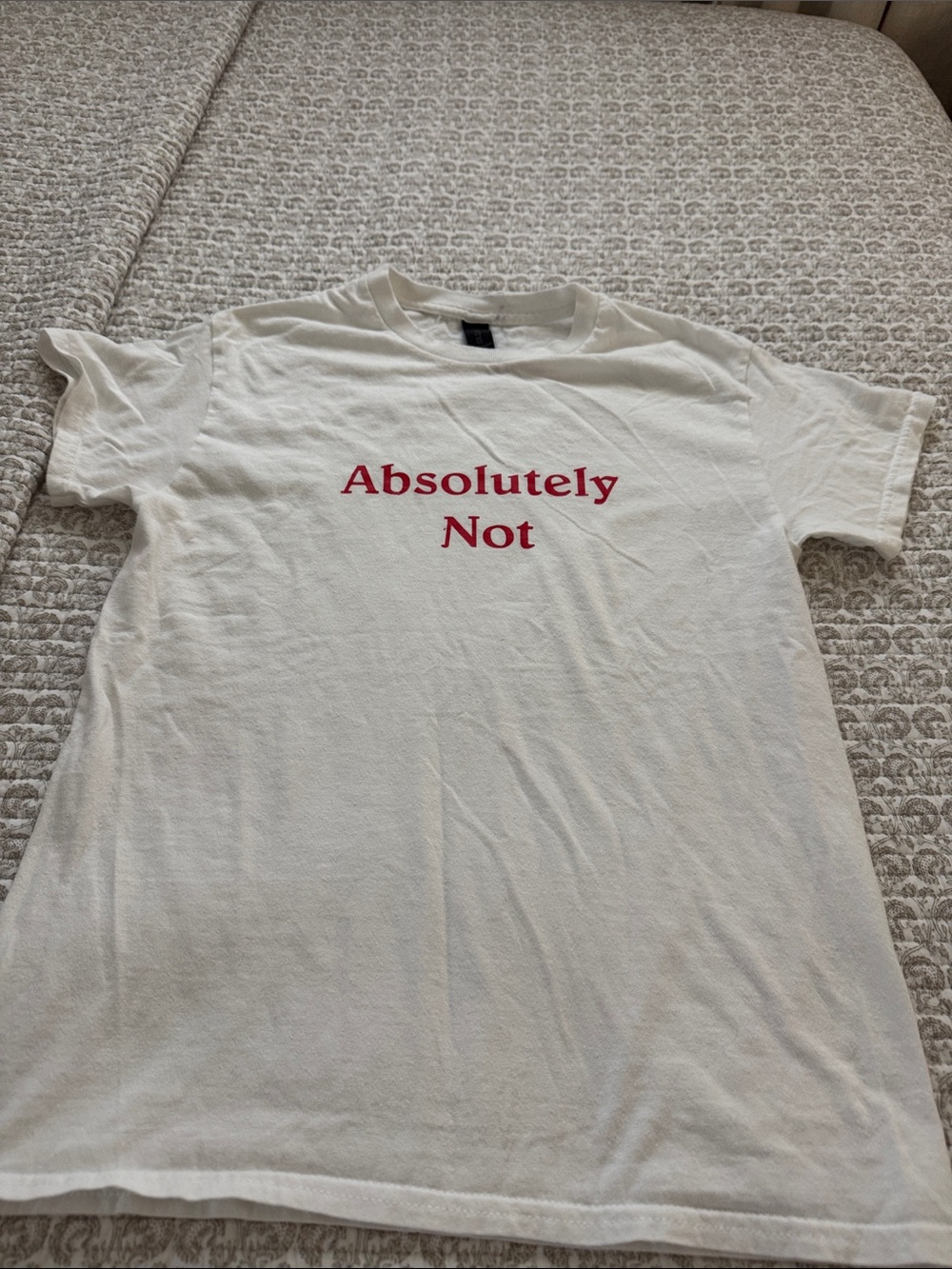 Gildan Cream Tee with Red "Absolutely Not" Graphic